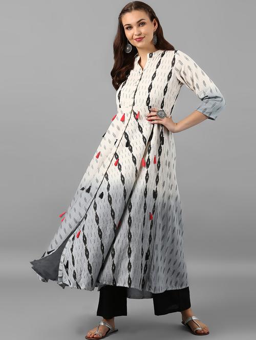 ikat printed flared kurta with tassels - 15497445 - Very Small Image - 1