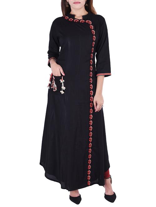 embroidered a-line kurta with tassels - 15497553 - Very Small Image - 1