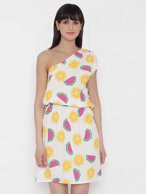 single shouldered printed blouson dress - 15498685 - Very Small Image - 1