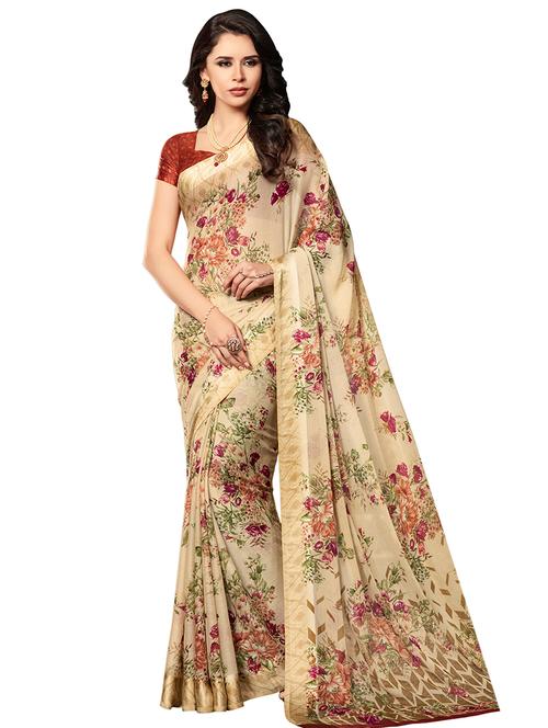 floral printed saree with blouse - 15498830 - Very Small Image - 1