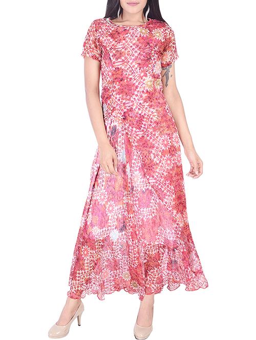 round neck printed dress - 15498857 - Very Small Image - 1