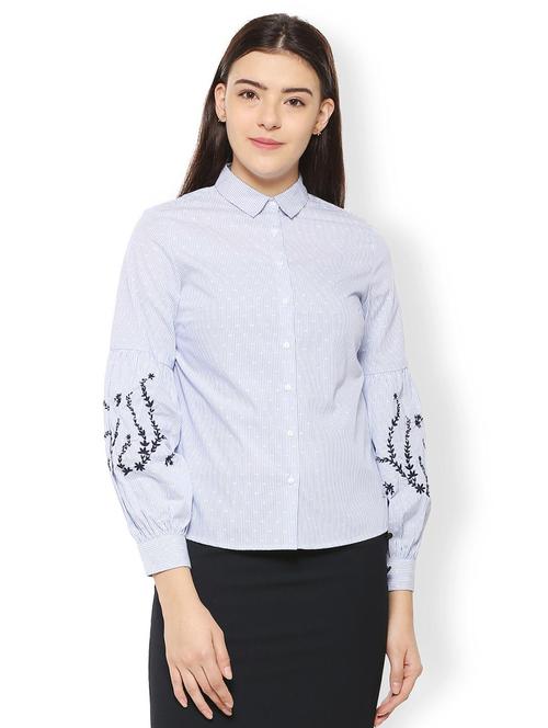 embroidered sleeve detail striped shirt - 15498983 - Very Small Image - 1