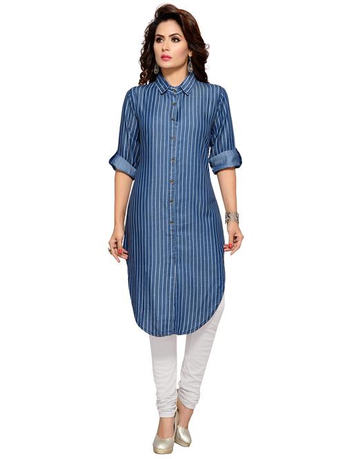 denim straight stripes kurta - 15500066 - Very Small Image - 1