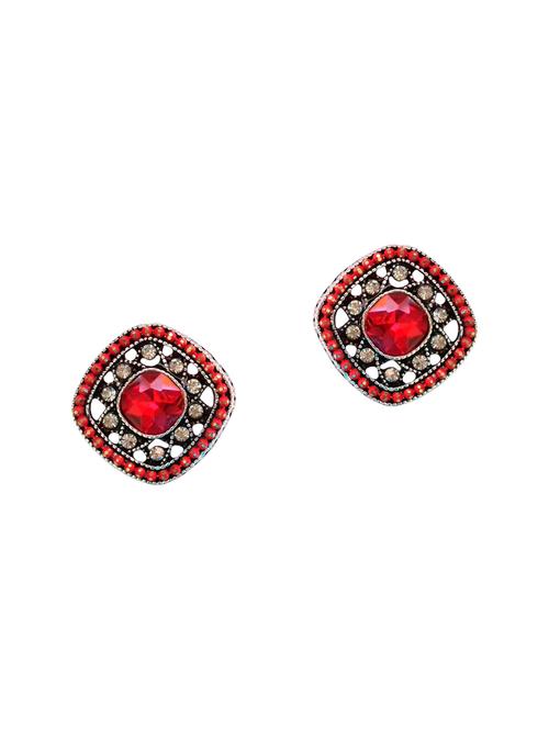 red silver tone stone earrings - 15500130 - Very Small Image - 1