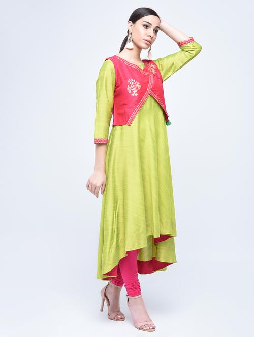 block printed kurta with tassles jacket - 15501319 - Very Small Image - 1