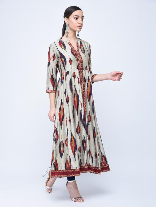 silk anarkali ikat print kurta - 15501400 - Very Small Image - 1