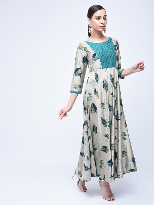 silk a-line printed kurta - 15501424 - Very Small Image - 1