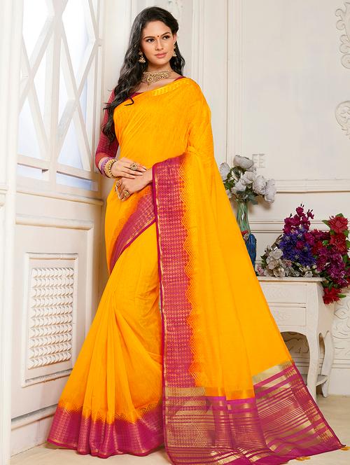 linen zari bordered saree with blouse - 15501525 - Very Small Image - 1