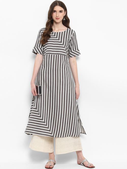 stripe print a-line kurta with palazzo set - 15502065 - Very Small Image - 1