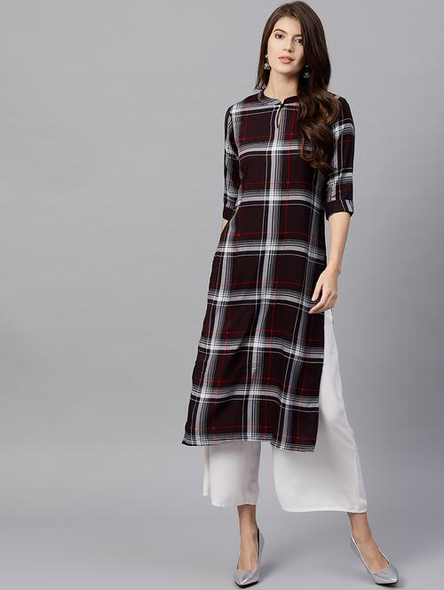 checkered straight kurta - 15502551 - Very Small Image - 1