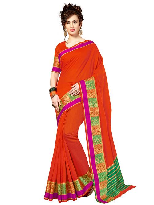 contrast zari border woven saree with blouse - 15503201 - Very Small Image - 1