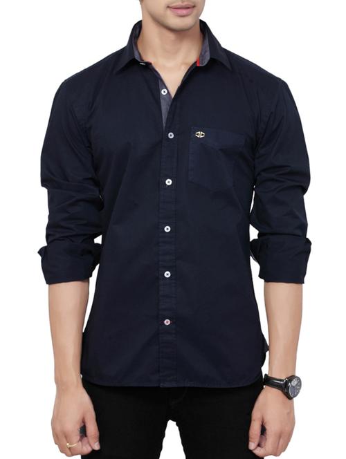 navy blue cotton casual shirt - 15503538 - Very Small Image - 1
