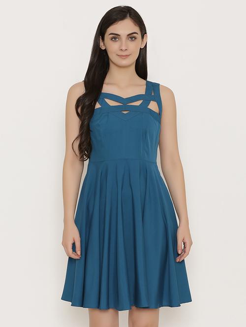 neck cutout flared dress - 15503576 - Very Small Image - 1