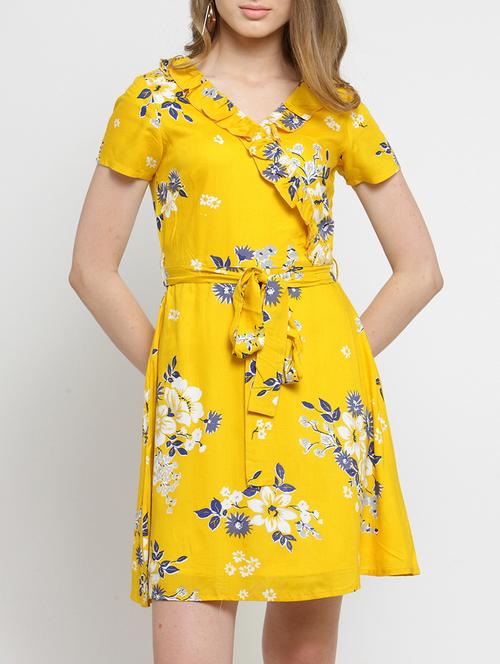 frilled neck floral belted dress - 15503608 - Very Small Image - 1