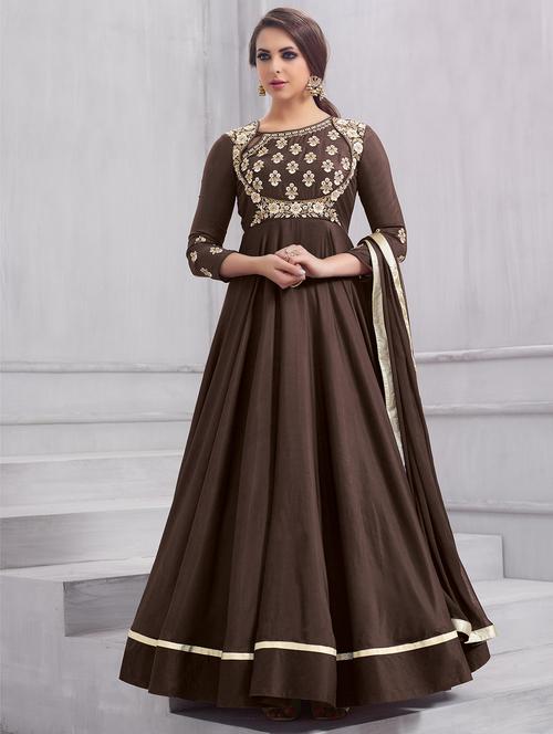 embroidered semi-stitched flared suit - 15503635 - Very Small Image - 1