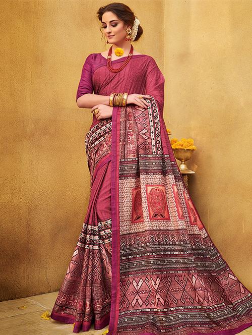 art silk printed saree with blouse - 15505336 - Very Small Image - 1