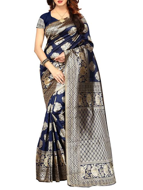 floral zari motif kanjivaram saree with blouse - 15505657 - Very Small Image - 1