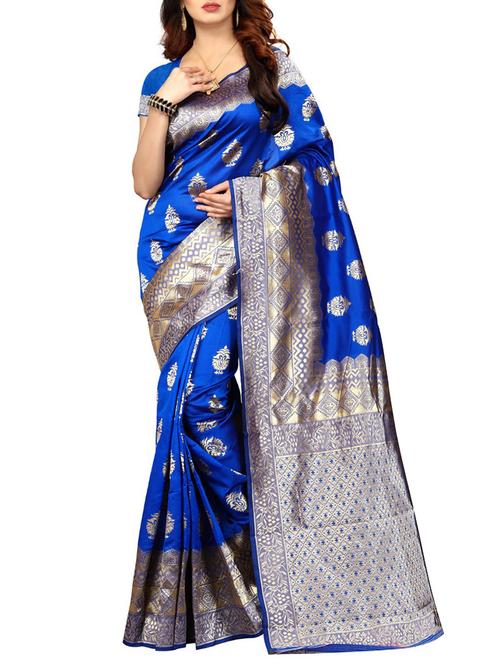 zari motif kanjivaram saree with blouse - 15505665 - Very Small Image - 1