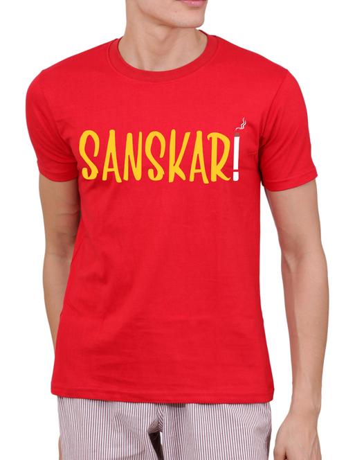 red cotton chest print tshirt - 15506377 - Very Small Image - 1