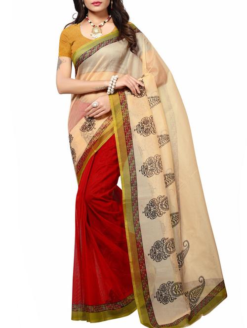 printed half and half kota doria saree with blouse - 15506635 - Very Small Image - 1