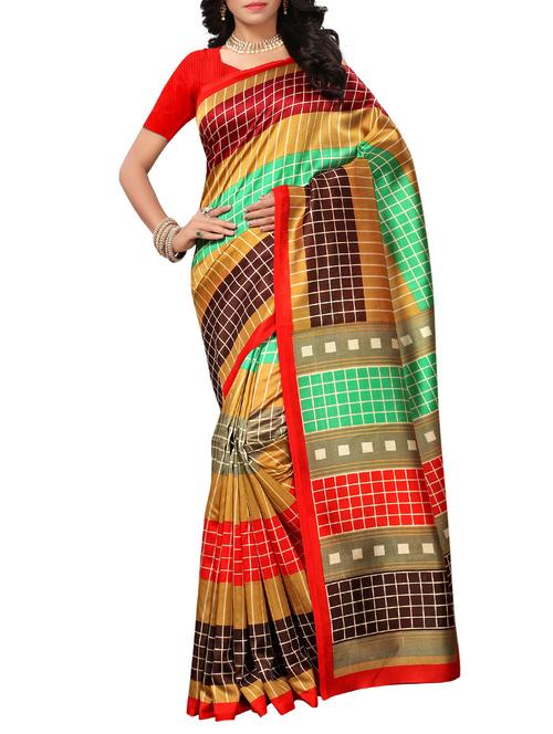 chequered mysore silk saree with blouse - 15506698 - Very Small Image - 1