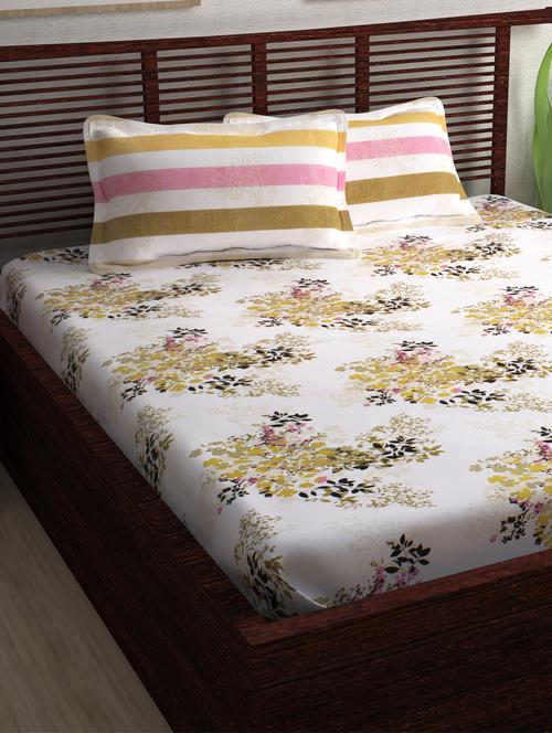 120 tc cream floral 1 double bedsheet with 2 pillow covers - 15506794 - Very Small Image - 1