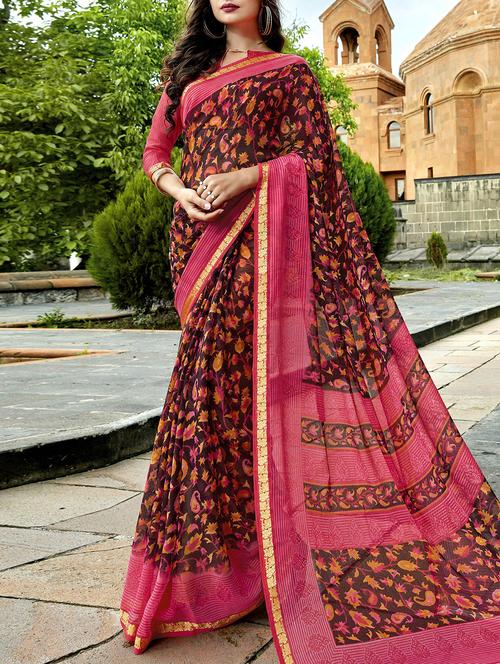 ditsy floral printed saree with blouse - 15506822 - Very Small Image - 1