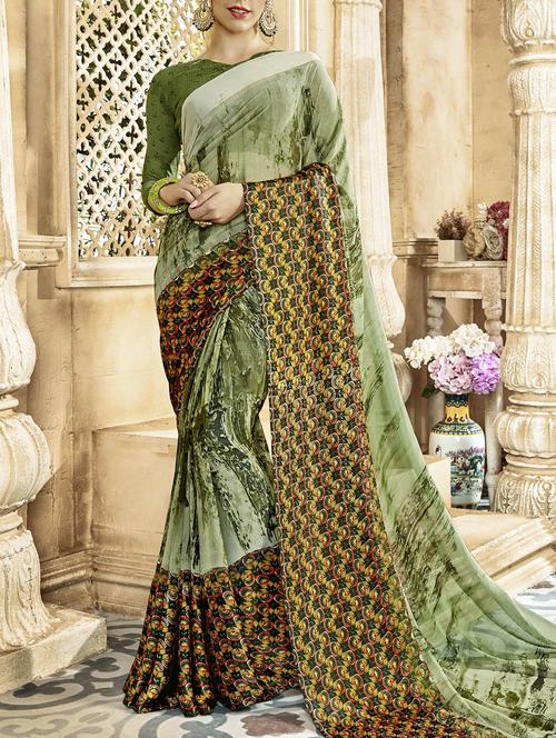 abstract printed saree with blouse - 15506857 - Very Small Image - 1