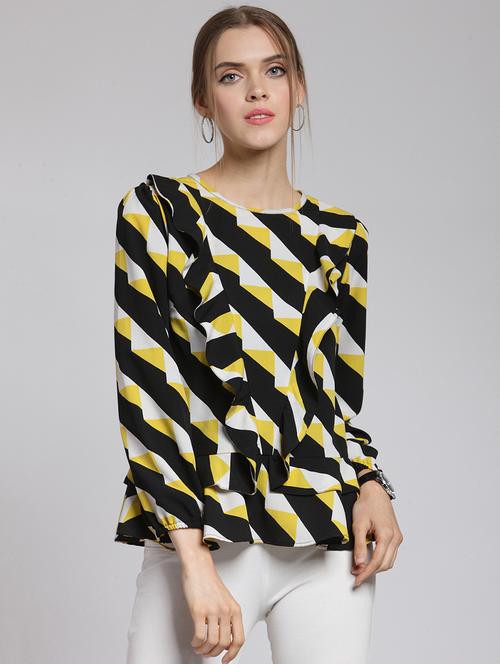 round neck ruffle detailed printed top - 15507445 - Very Small Image - 1