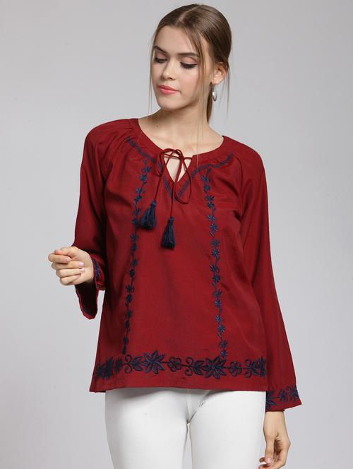 raglan sleeved embroidered top - 15507450 - Very Small Image - 1