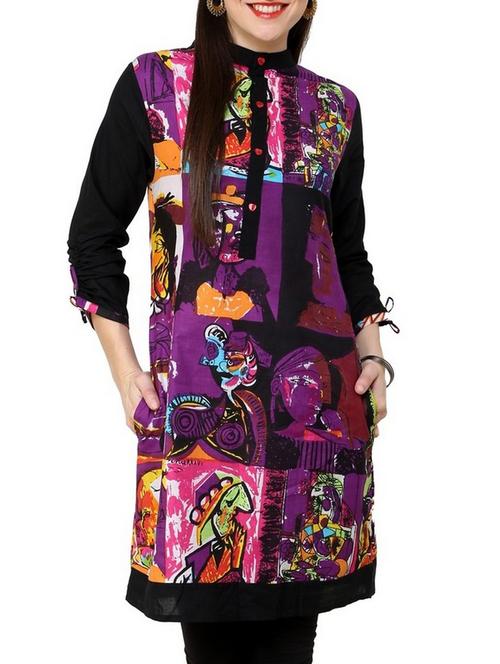 abstract button placket kurti - 15511387 - Very Small Image - 1