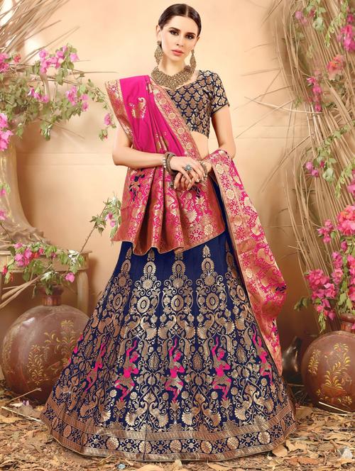 banarasi flared lehenga with contrast dupatta - 15511728 - Very Small Image - 1