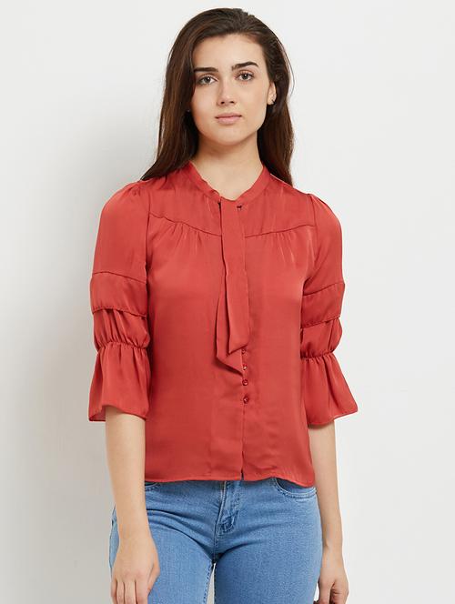 tie-up neck button detail top - 15511733 - Very Small Image - 1