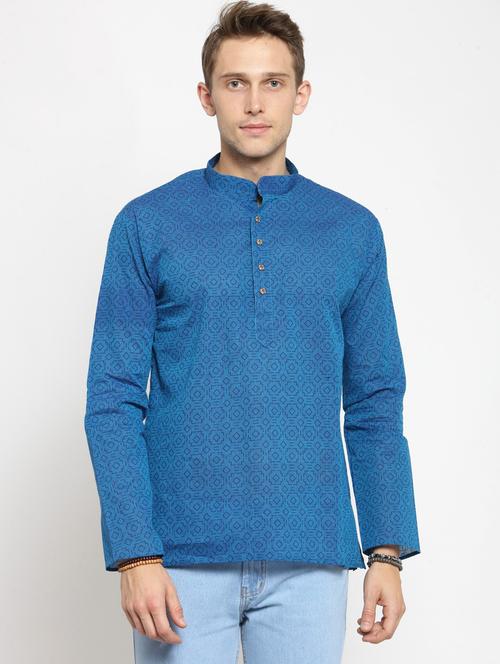 blue cotton short kurta - 15512188 - Very Small Image - 1