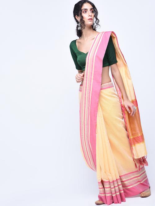 zari stripes handloom saree with blouse - 15513903 - Very Small Image - 1