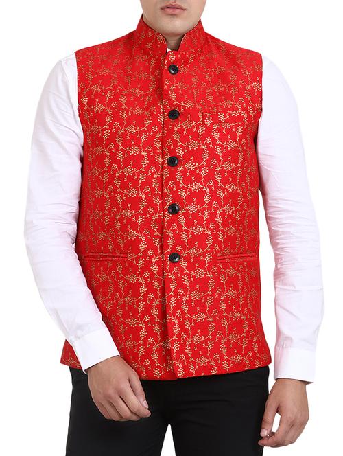 red silk nehru jacket - 15514281 - Very Small Image - 1