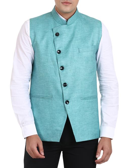 blue cotton nehru jacket - 15514283 - Very Small Image - 1