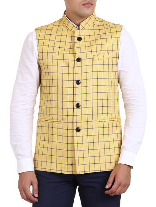 yellow cotton nehru jacket - 15514290 - Very Small Image - 1