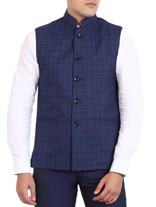 blue cotton nehru jacket - 15514291 - Very Small Image - 1