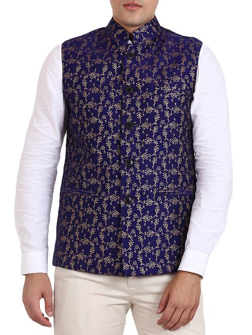 blue silk nehru jacket - 15514294 - Very Small Image - 1