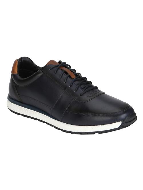 navy leather lace up sneakers - 15514428 - Very Small Image - 1