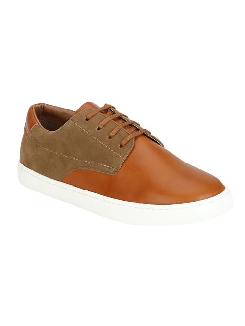 tan leatherette lace up sneakers - 15514437 - Very Small Image - 1