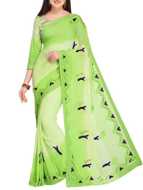 resham embroidered ombre saree with blouse - 15514529 - Very Small Image - 1