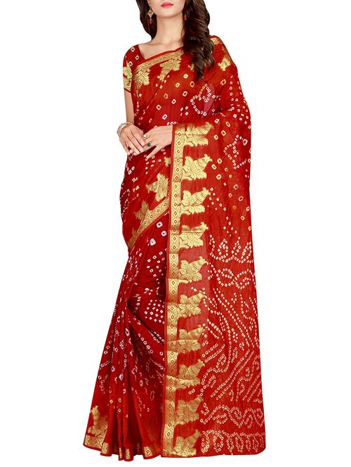 floral zari border bandhani saree with blouse - 15514884 - Very Small Image - 1