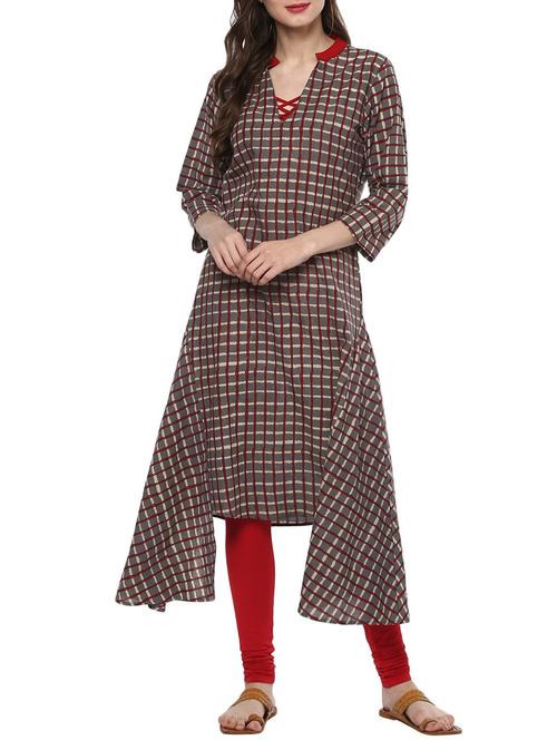 asymmetric checkered kurta - 15515146 - Very Small Image - 1