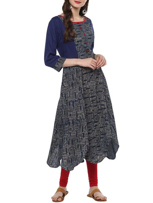 asymmetric hemlines indigo kurta - 15515149 - Very Small Image - 1