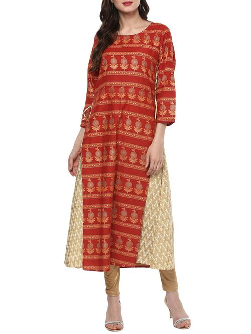 red cotton aline kurta - 15515161 - Very Small Image - 1