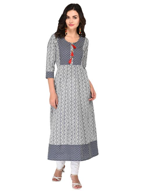 a-line printed kurta with tassels - 15515229 - Very Small Image - 1