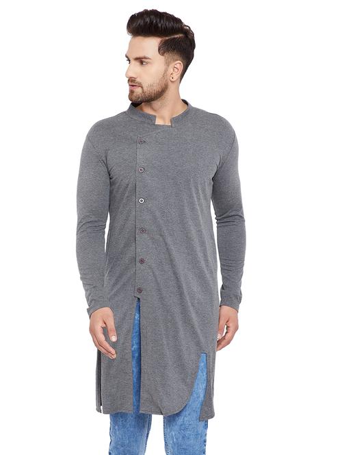 grey solid asymmetric kurta - 15515670 - Very Small Image - 1