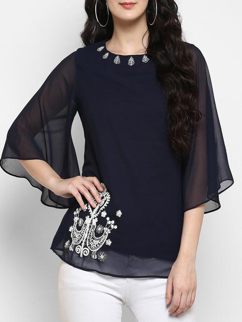 flared sleeved embroidered top - 15515742 - Very Small Image - 1